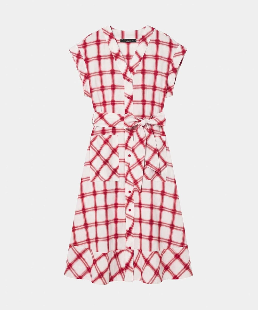 VZEGD28540 TARA JARMON(タラ ジャーモン) チェックポプリンドレス レッド