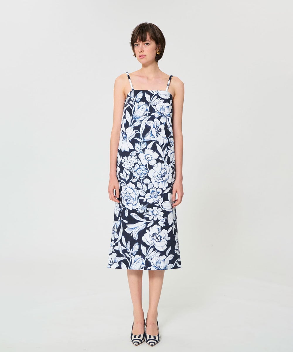 VZEGD29500 TARA JARMON(タラ ジャーモン) ワイルドブロッサムポプリンドレス ミッドナイトブルー