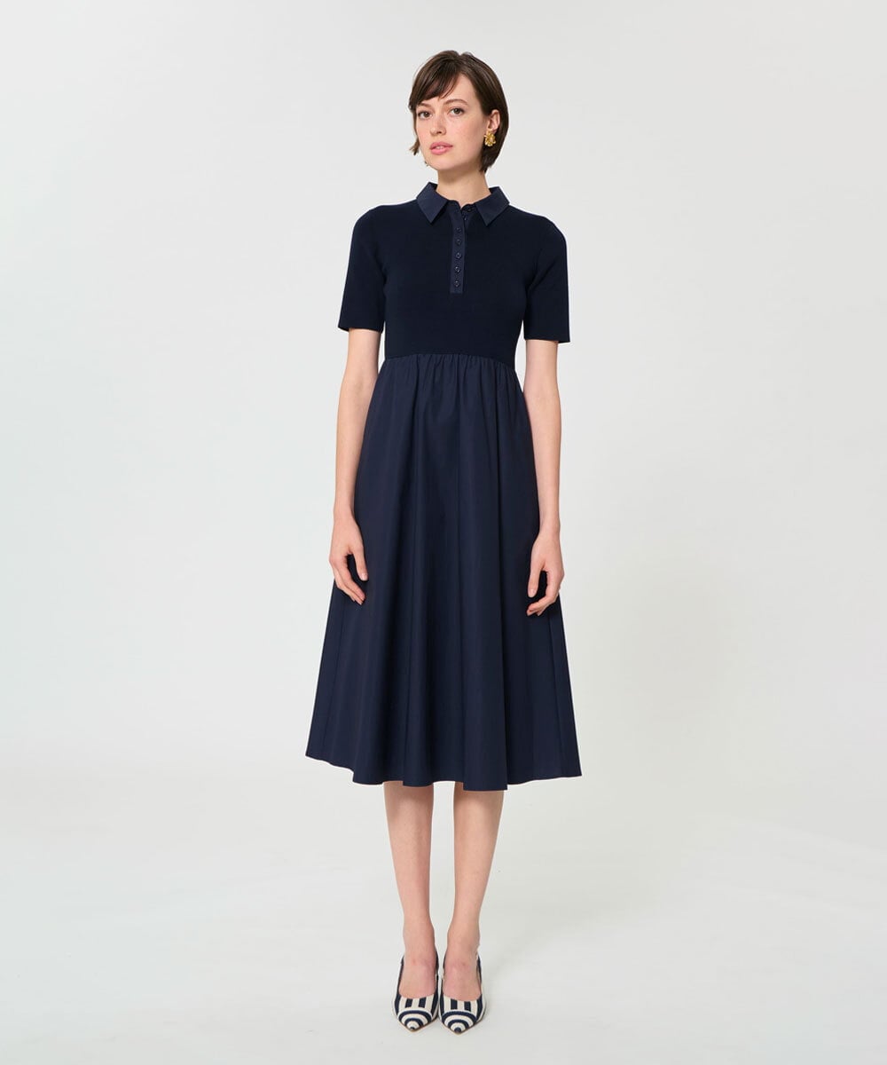 VZEGD30480 TARA JARMON(タラ ジャーモン) カジュアルタッチポロニットドレス ネイビー