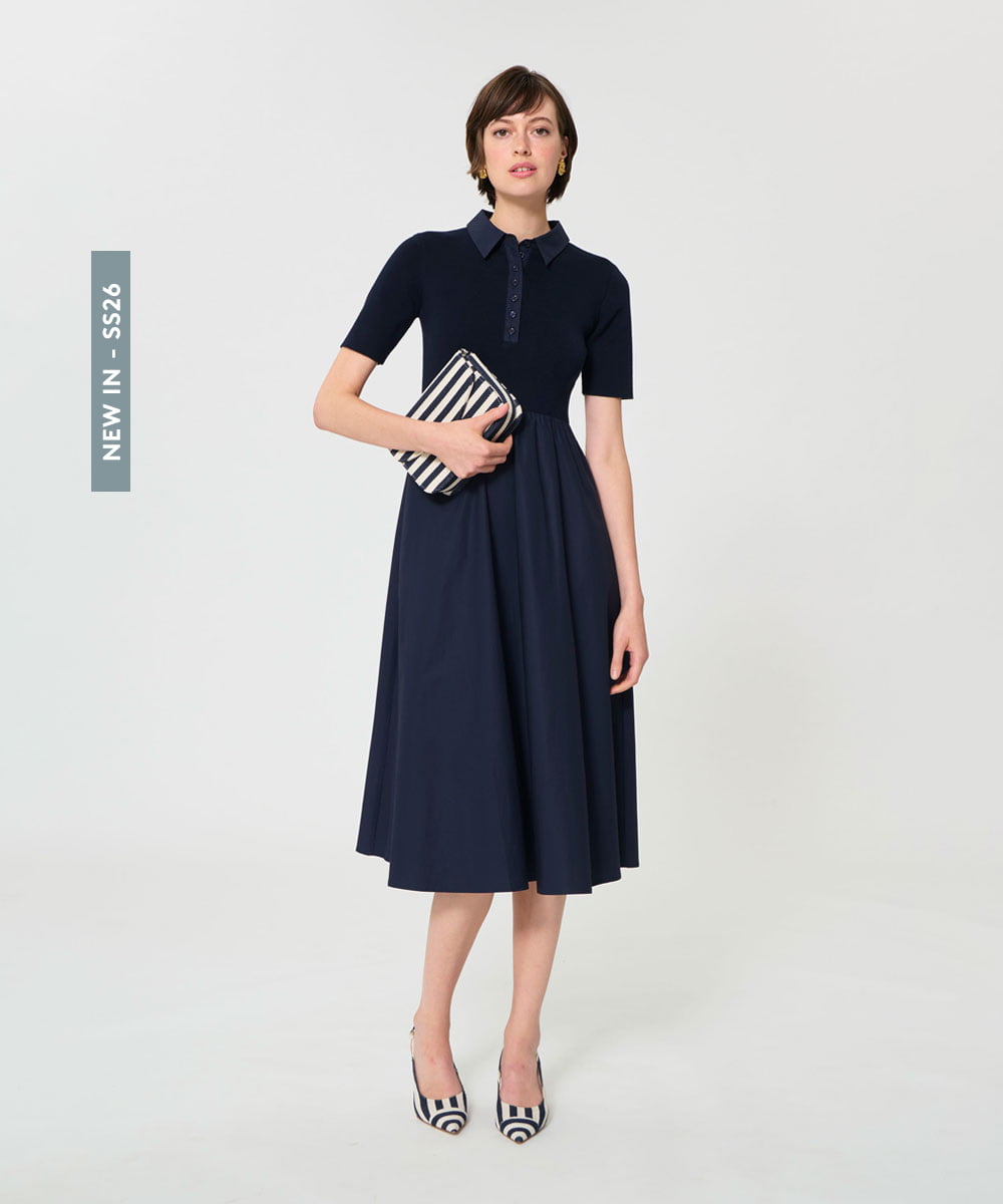 VZEGD30480 TARA JARMON(タラ ジャーモン) カジュアルタッチポロニットドレス ネイビー