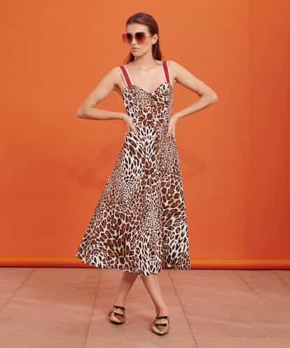 VZEGR26360 TARA JARMON Leopard poplin dress