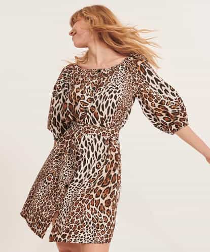 VZEGR27350 TARA JARMON Leopard poplin dress