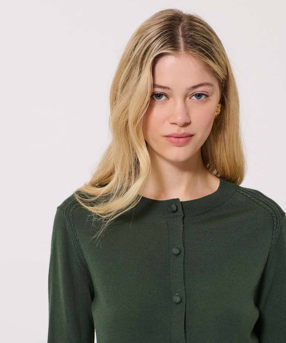 VZFAD02310 TARA JARMON(タラ ジャーモン) メリノウールニットカーディガン オリーブグリーン