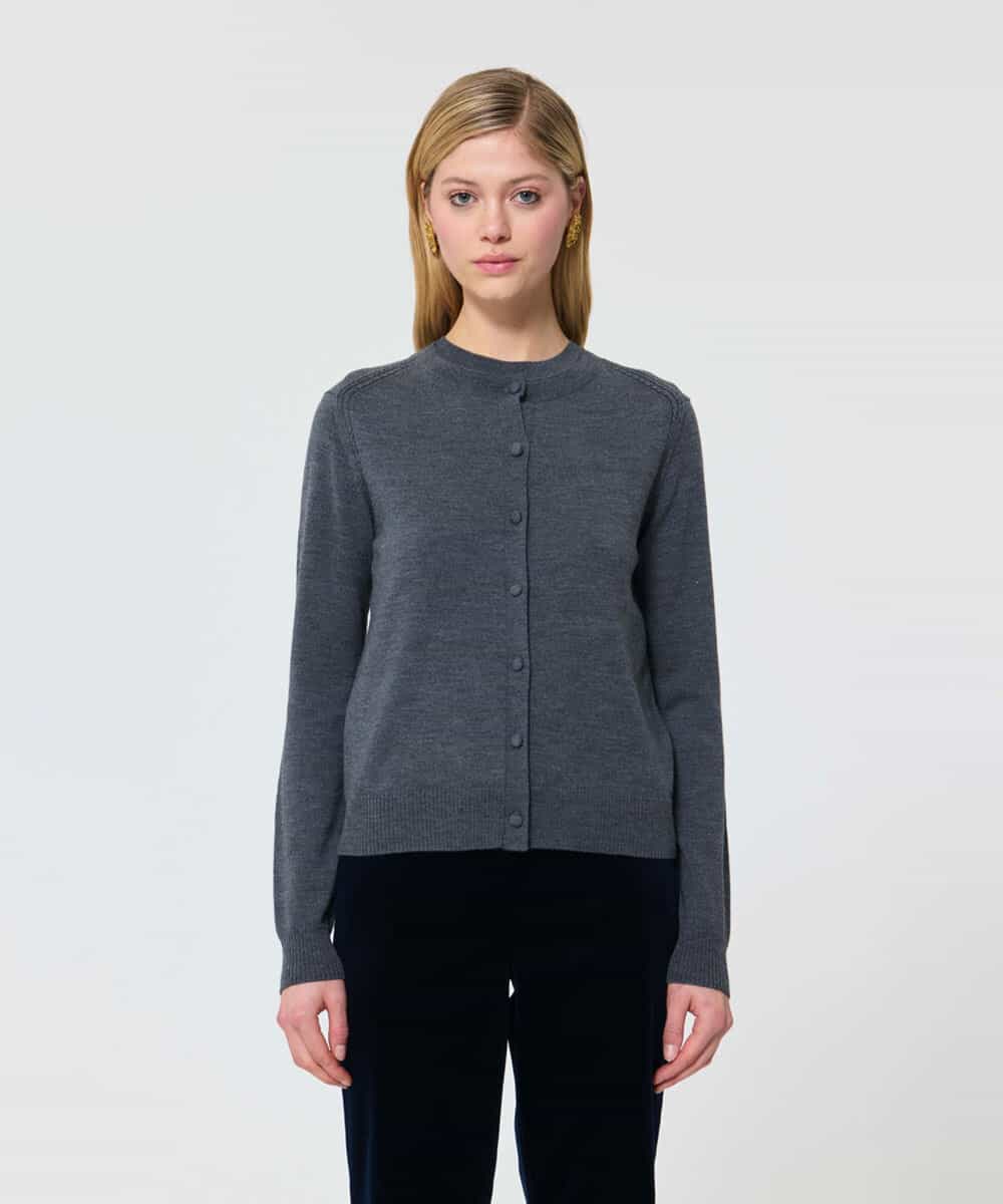 VZFAD02310 TARA JARMON(タラ ジャーモン) メリノウールニットカーディガン ヘザーグレー