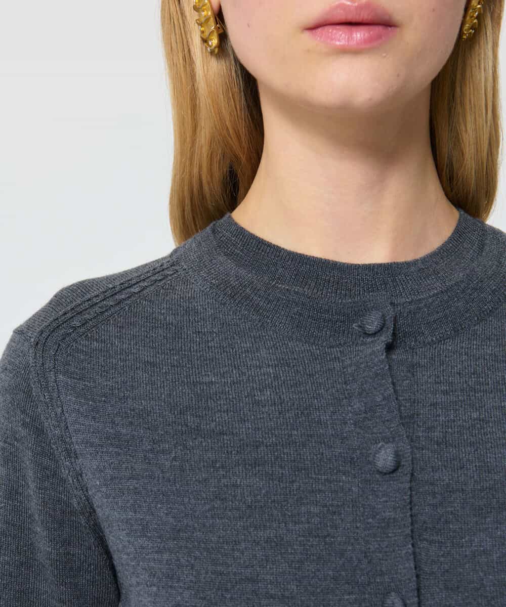 VZFAD02310 TARA JARMON(タラ ジャーモン) メリノウールニットカーディガン ヘザーグレー