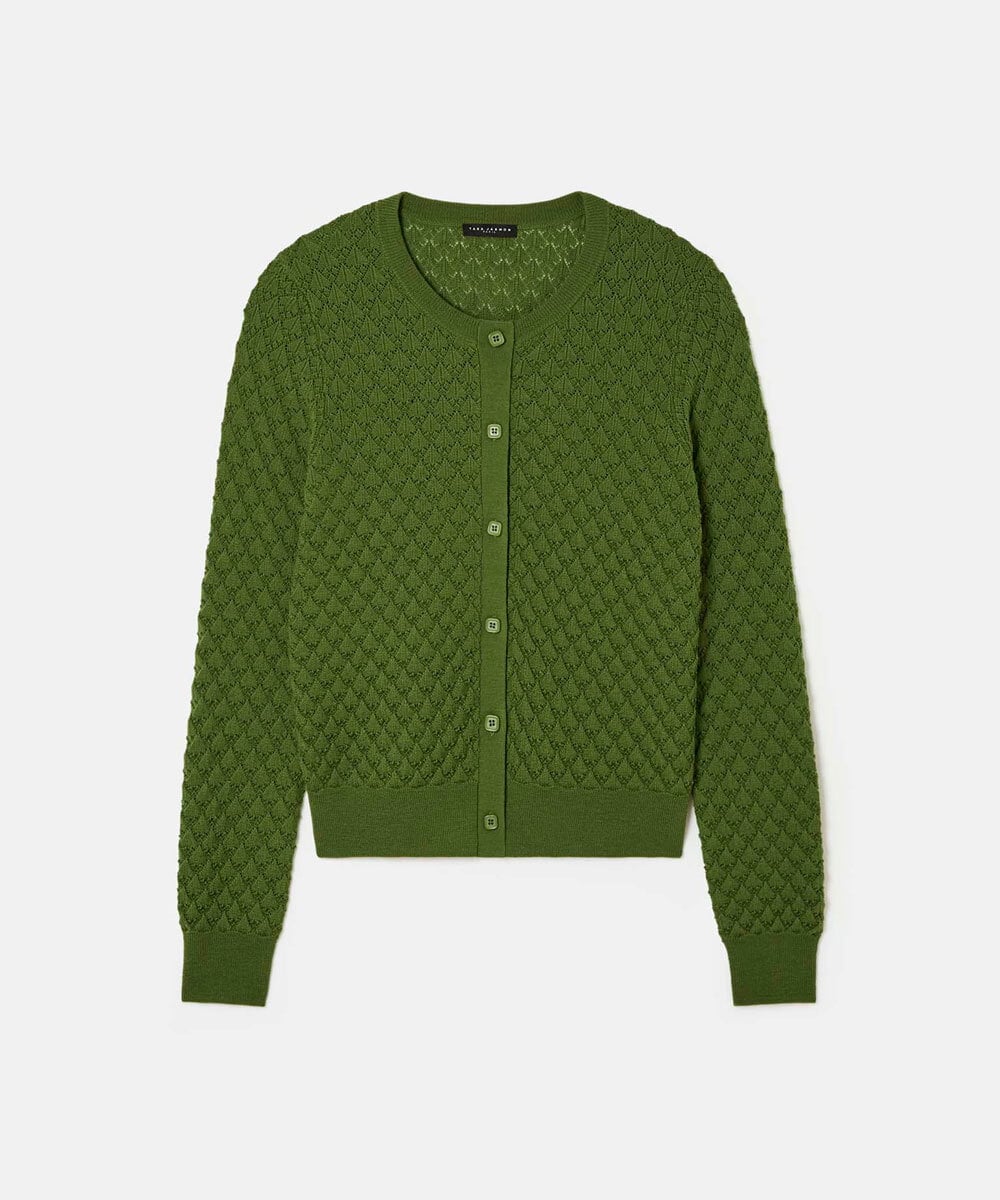 VZFAD16390 TARA JARMON(タラ ジャーモン) メリノウールカーディガン グリーン