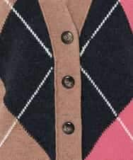 VZFAD22480 TARA JARMON(タラ ジャーモン) アーガイルニットカーディガン ベージュ