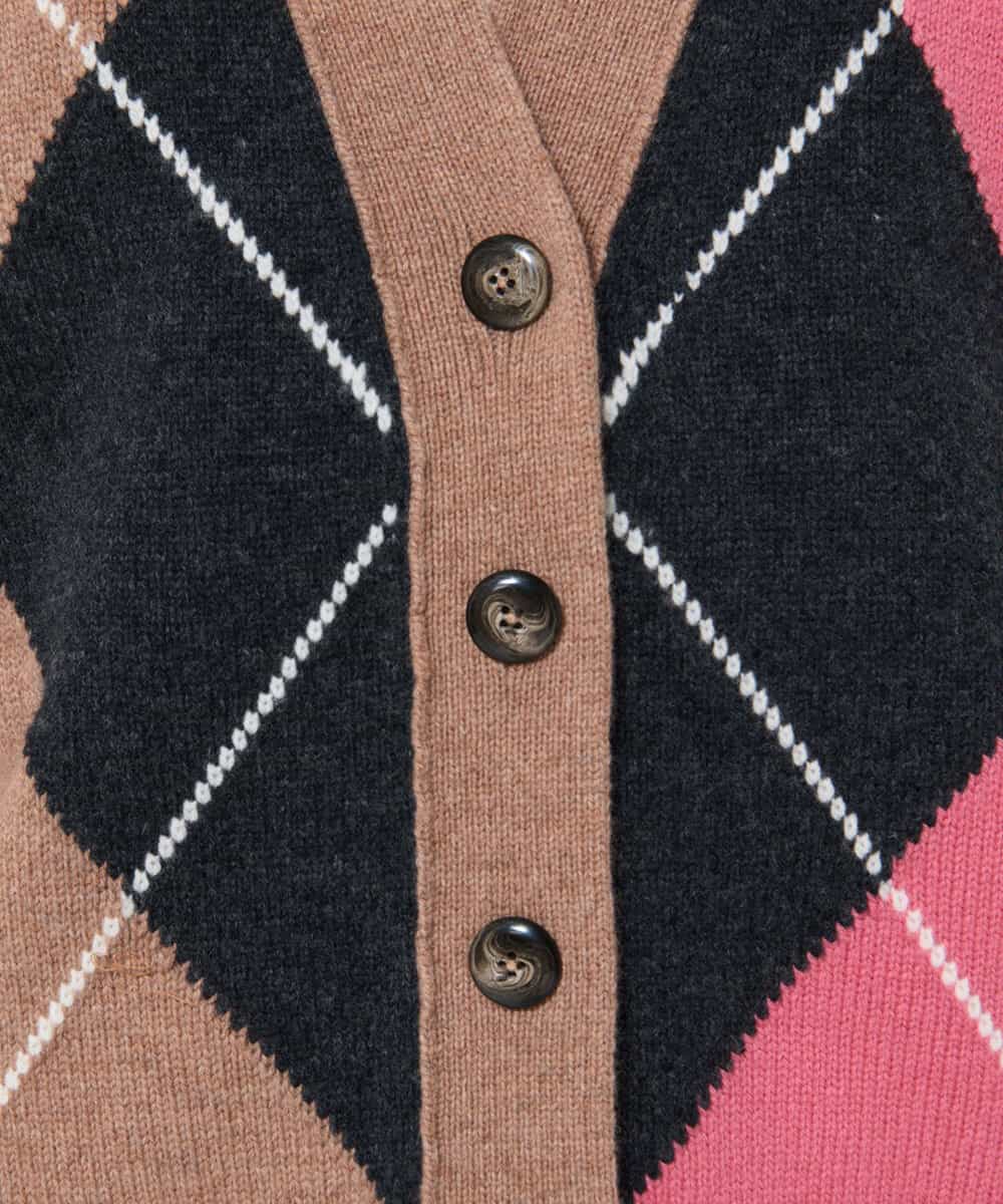 VZFAD22480 TARA JARMON(タラ ジャーモン) アーガイルニットカーディガン ベージュ