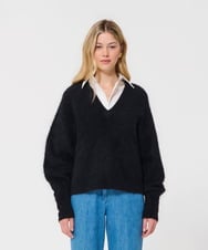 VZFAD28450 TARA JARMON(タラ ジャーモン) ブラッシュドアルパカVネックニット ブラック