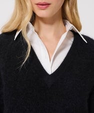 VZFAD28450 TARA JARMON(タラ ジャーモン) ブラッシュドアルパカVネックニット ブラック