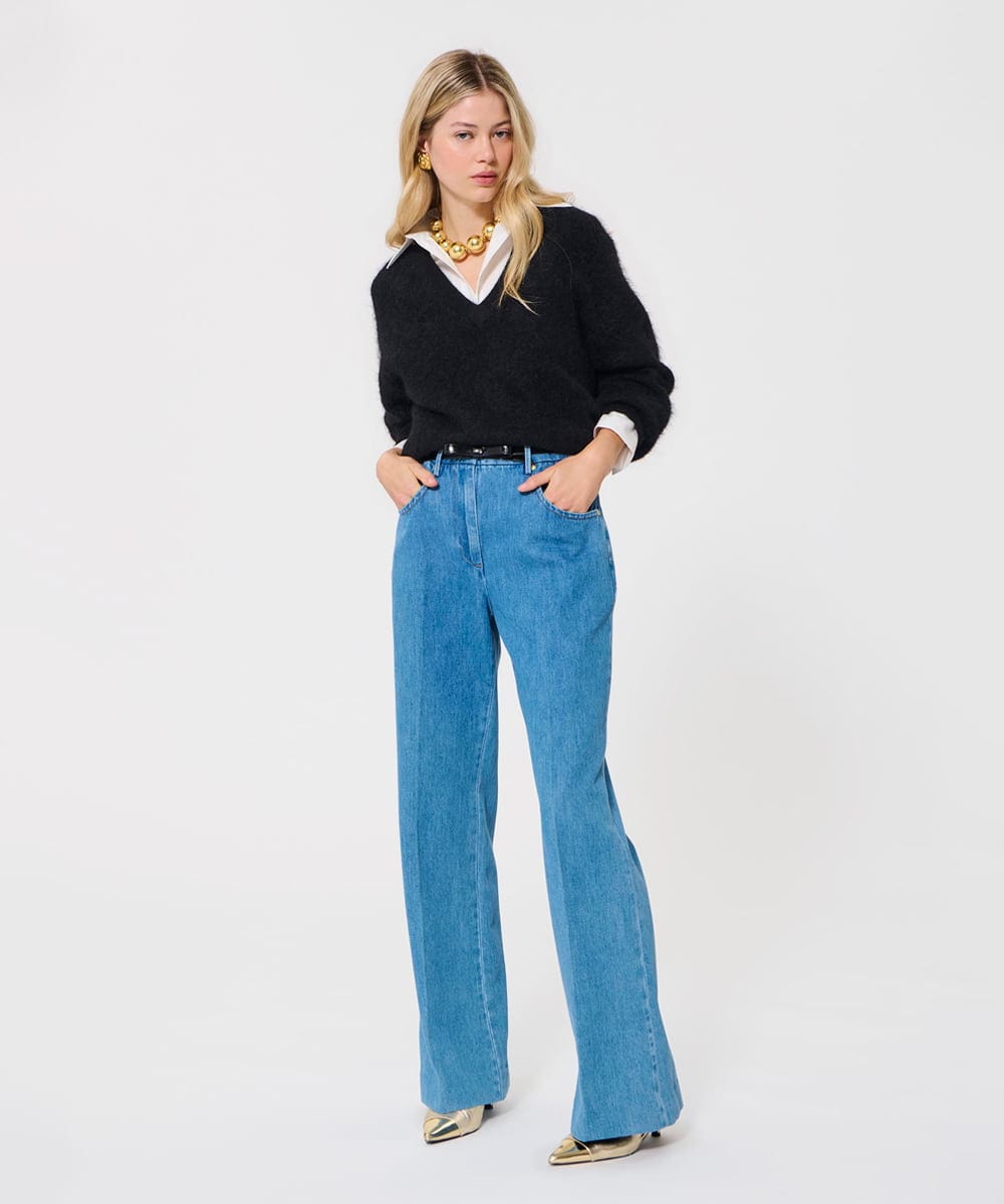 VZFAD28450 TARA JARMON(タラ ジャーモン) ブラッシュドアルパカVネックニット ブラック