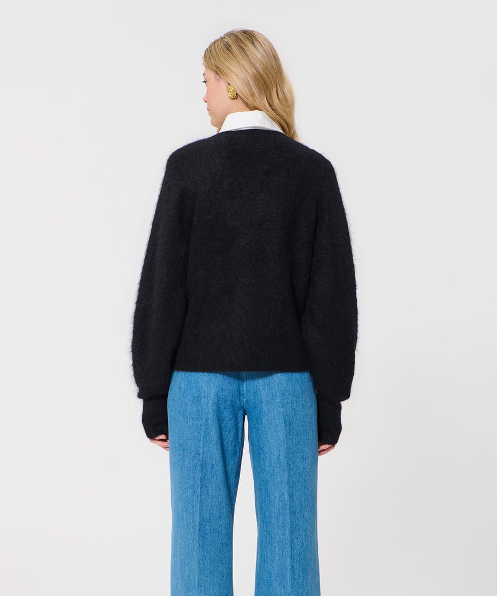 VZFAD28450 TARA JARMON(タラ ジャーモン) ブラッシュドアルパカVネックニット ブラック