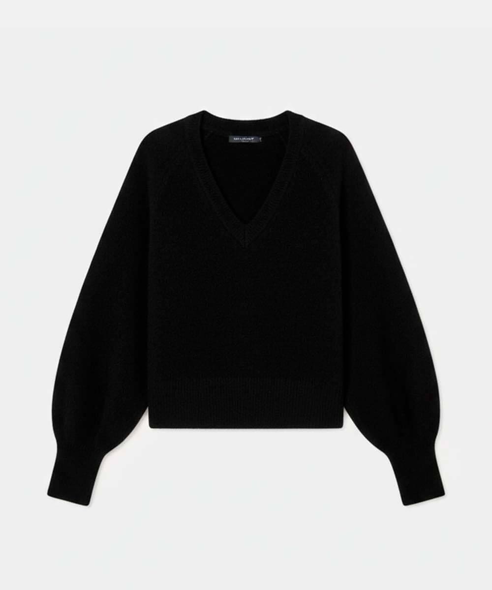 VZFAD28450 TARA JARMON(タラ ジャーモン) ブラッシュドアルパカVネックニット ブラック