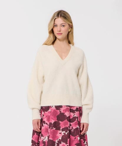 VZFAD28450 TARA JARMON ブラッシュドアルパカVネックニット