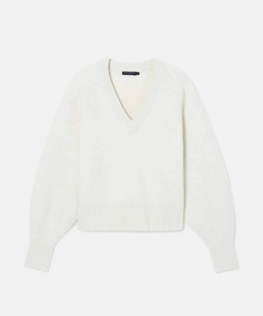 VZFAD28450 TARA JARMON(タラ ジャーモン) ブラッシュドアルパカVネックニット ホワイト