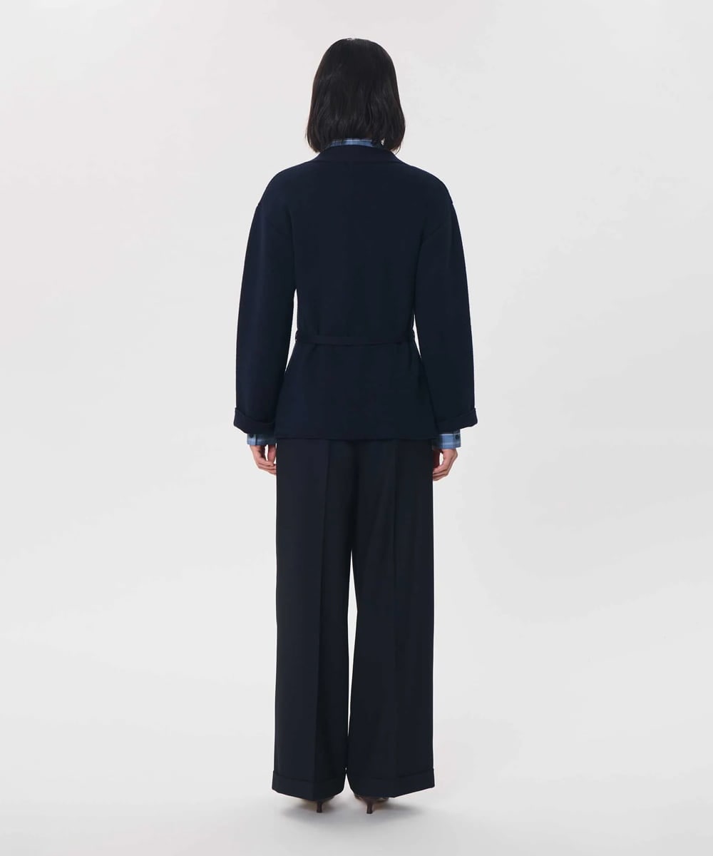 VZFAG15620 TARA JARMON(タラ ジャーモン) オーセンティックメリノベルテッドカーディガン ネイビーブルー