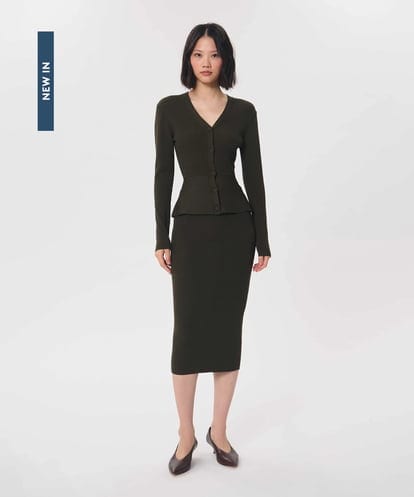 VZFAG23370 TARA JARMON リブビスコースペプラムカーディガン