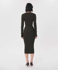 VZFAG23370 TARA JARMON(タラ ジャーモン) リブビスコースペプラムカーディガン カーキ
