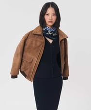 VZFAG23370 TARA JARMON(タラ ジャーモン) リブビスコースペプラムカーディガン ネイビーブルー