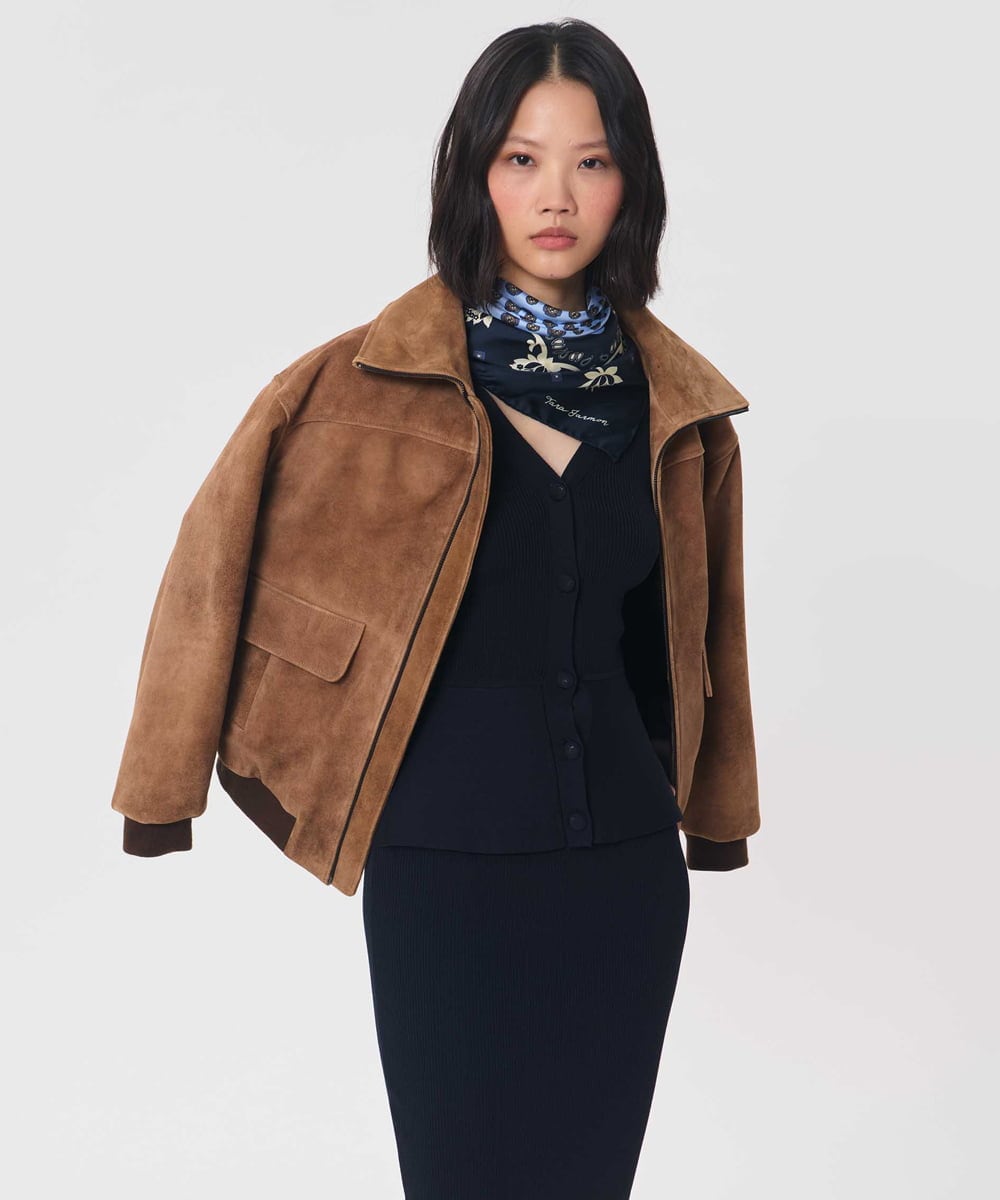 VZFAG23370 TARA JARMON(タラ ジャーモン) リブビスコースペプラムカーディガン ネイビーブルー