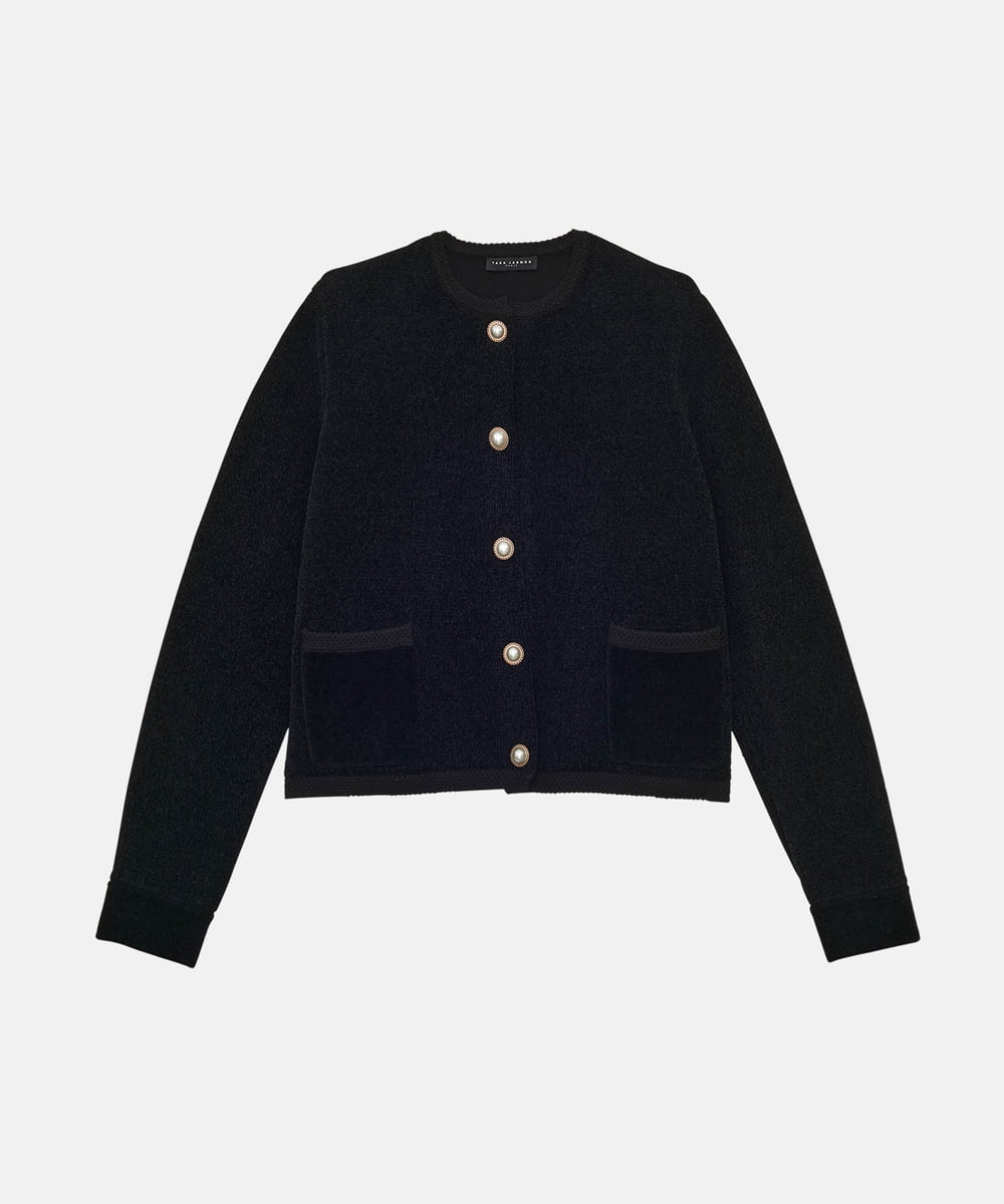 VZFAX24370 TARA JARMON(タラ ジャーモン) Velvet knit cardigan ブラック