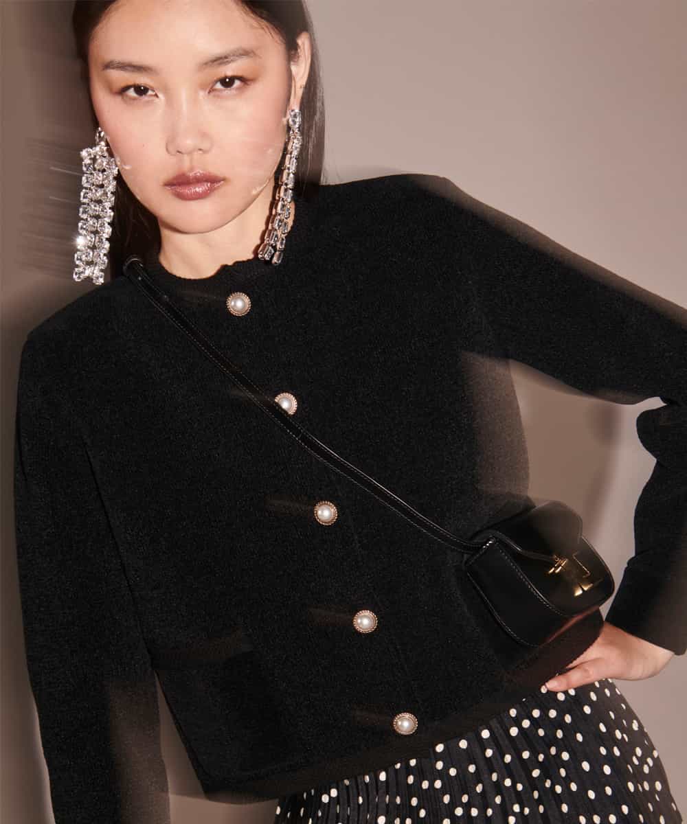 VZFAX24370 TARA JARMON(タラ ジャーモン) Velvet knit cardigan ブラック