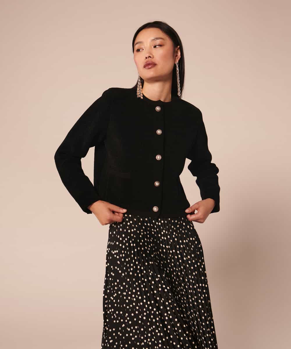 VZFAX24370 TARA JARMON(タラ ジャーモン) Velvet knit cardigan ブラック