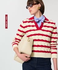 VZFGD03520 TARA JARMON(タラ ジャーモン) コットンクラッシュボーダーニット レッド