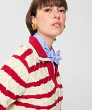 VZFGD03520 TARA JARMON(タラ ジャーモン) コットンクラッシュボーダーニット レッド