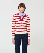 VZFGD03520 TARA JARMON(タラ ジャーモン) コットンクラッシュボーダーニット レッド