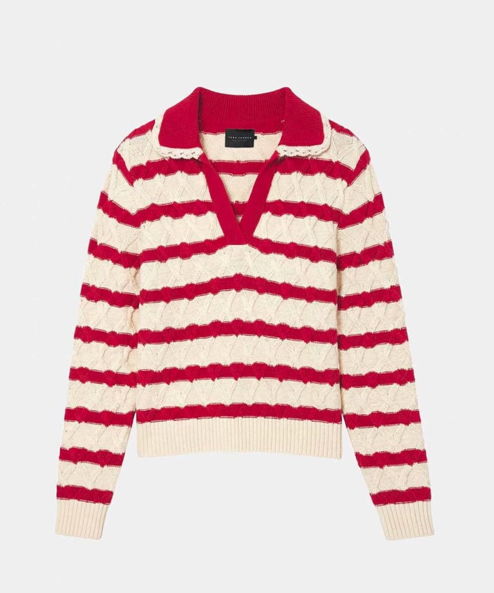 VZFGD03520 TARA JARMON(タラ ジャーモン) コットンクラッシュボーダーニット レッド