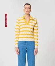 VZFGD03520 TARA JARMON(タラ ジャーモン) コットンクラッシュボーダーニット イエロー