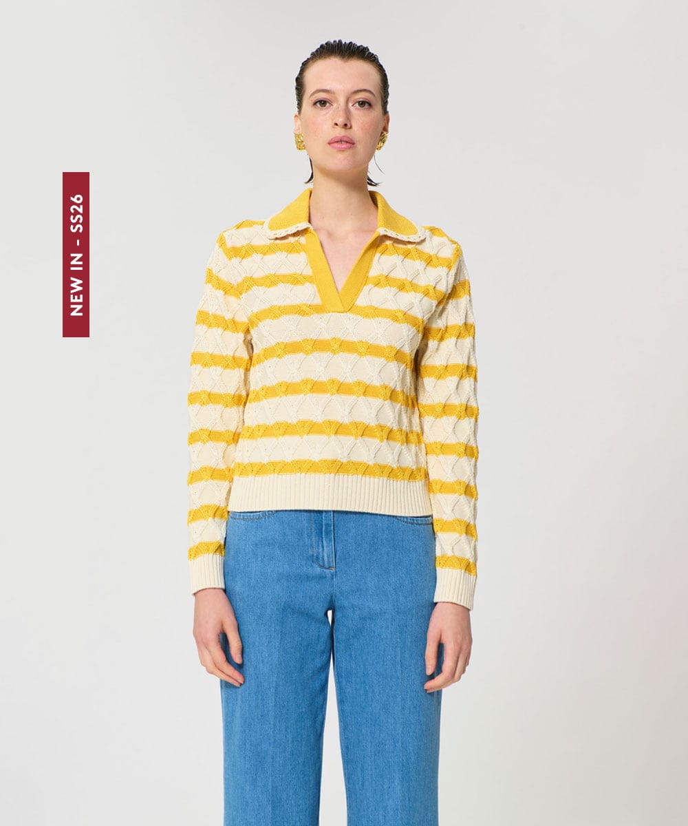 VZFGD03520 TARA JARMON(タラ ジャーモン) コットンクラッシュボーダーニット イエロー