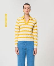 VZFGD03520 TARA JARMON(タラ ジャーモン) コットンクラッシュボーダーニット イエロー