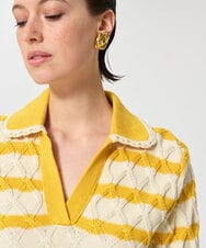 VZFGD03520 TARA JARMON(タラ ジャーモン) コットンクラッシュボーダーニット イエロー