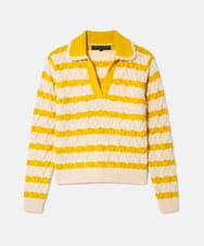 VZFGD03520 TARA JARMON(タラ ジャーモン) コットンクラッシュボーダーニット イエロー