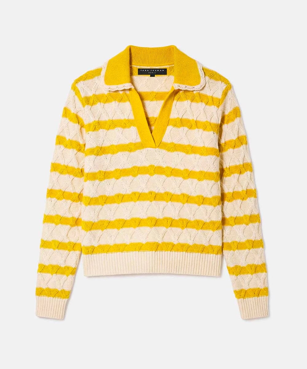 VZFGD03520 TARA JARMON(タラ ジャーモン) コットンクラッシュボーダーニット イエロー