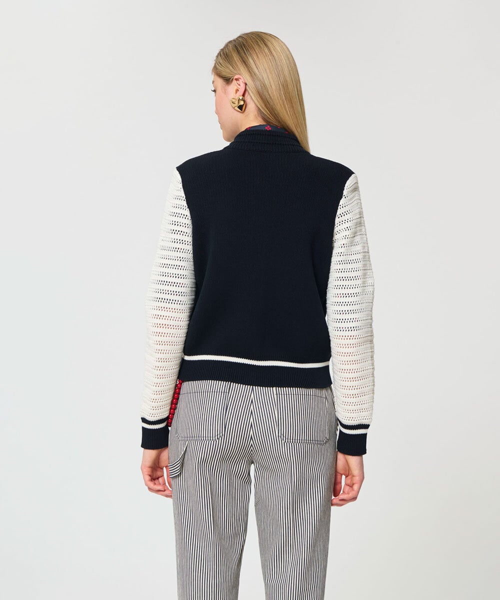 VZFGD08590 TARA JARMON(タラ ジャーモン) コットンクルーニットスタジャン ミッドナイトブルー