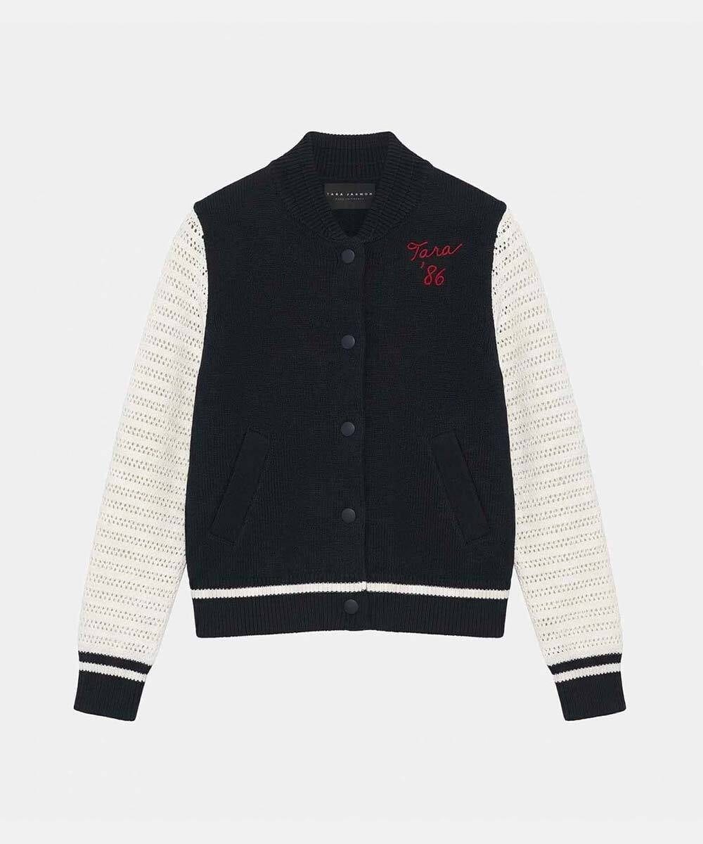 VZFGD08590 TARA JARMON(タラ ジャーモン) コットンクルーニットスタジャン ミッドナイトブルー