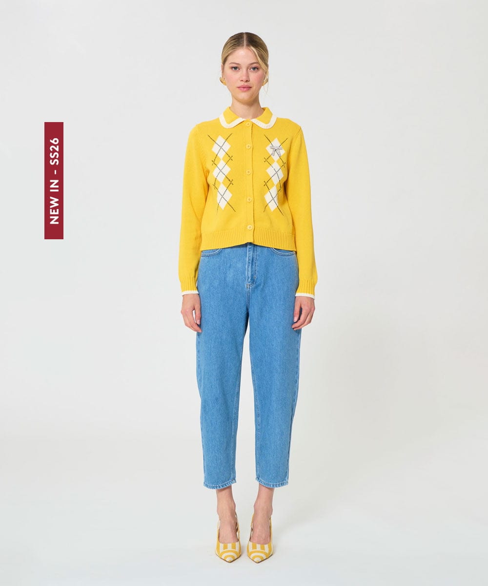 VZFGD09490 TARA JARMON(タラ ジャーモン) コットンクラッシュアーガイルニット ミモザイエロー