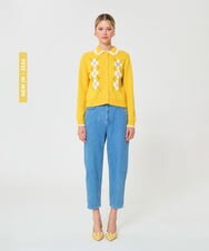VZFGD09490 TARA JARMON(タラ ジャーモン) コットンクラッシュアーガイルニット ミモザイエロー
