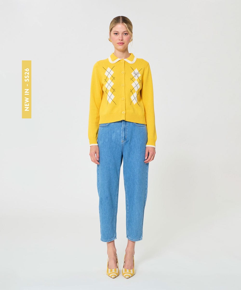 VZFGD09490 TARA JARMON(タラ ジャーモン) コットンクラッシュアーガイルニット ミモザイエロー