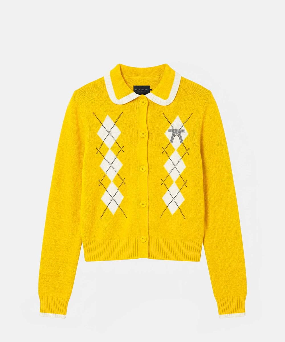 VZFGD09490 TARA JARMON(タラ ジャーモン) コットンクラッシュアーガイルニット ミモザイエロー