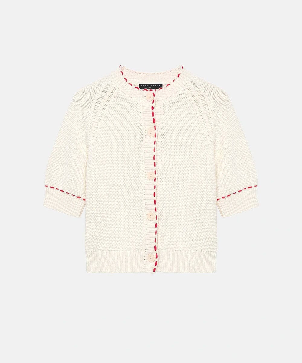 VZFGD13430 TARA JARMON(タラ ジャーモン) コットンニットカーディガン エクリュ