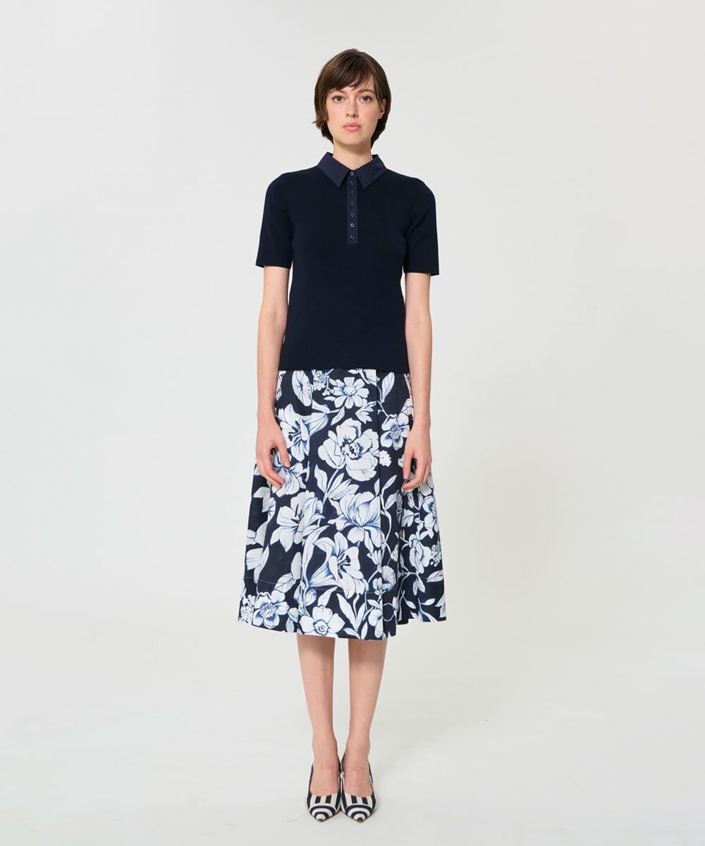 VZFGD30300 TARA JARMON(タラ ジャーモン) カジュアルタッチポロニット ネイビーブルー