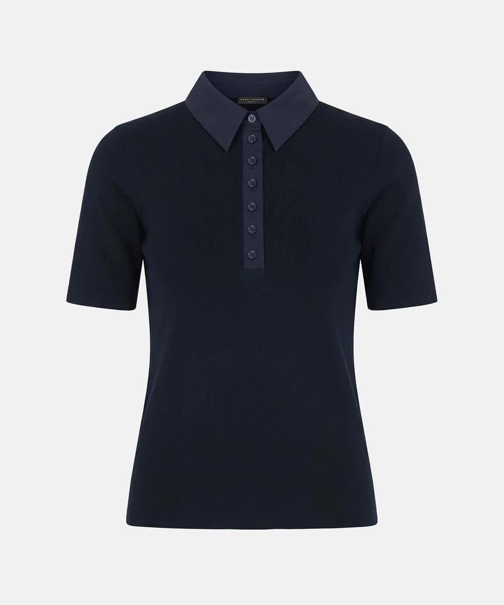 VZFGD30300 TARA JARMON(タラ ジャーモン) カジュアルタッチポロニット ネイビーブルー