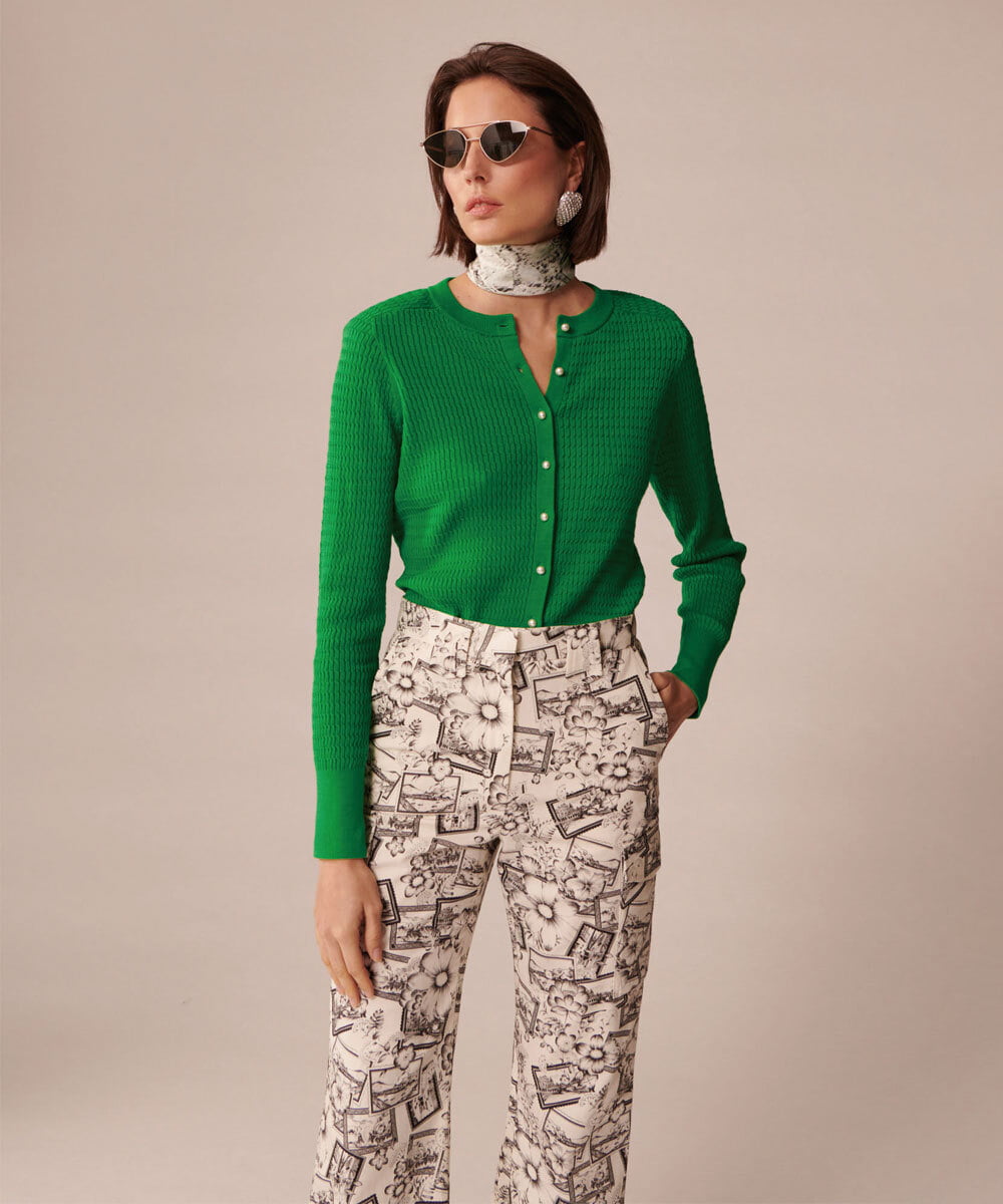 VZFGU03340 TARA JARMON(タラ ジャーモン) Extrafine island cotton cardigan グリーン