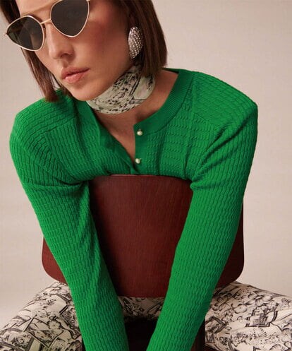 VZFGU03340 TARA JARMON Extrafine island cotton cardigan