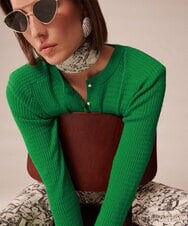 VZFGU03340 TARA JARMON(タラ ジャーモン) Extrafine island cotton cardigan グリーン