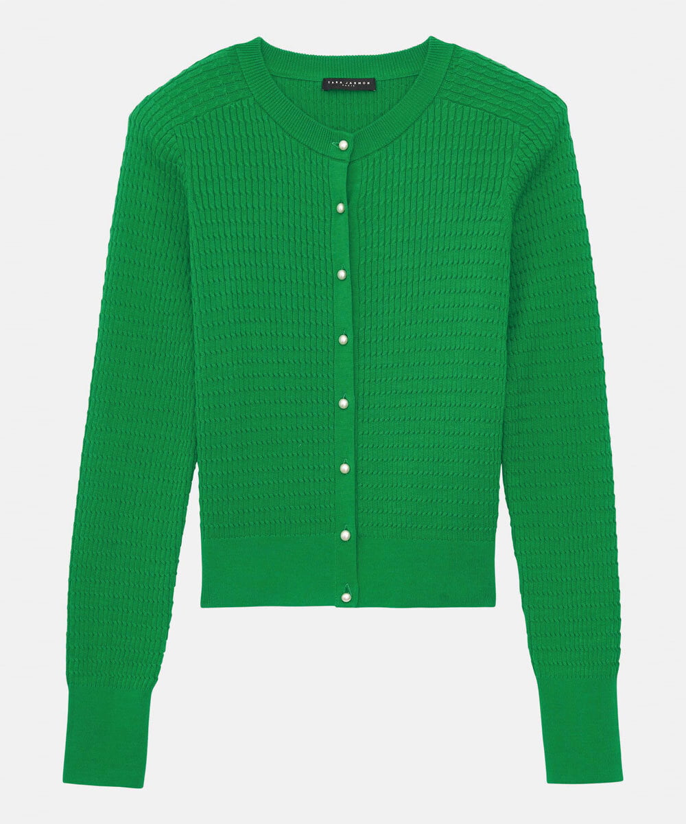 VZFGU03340 TARA JARMON(タラ ジャーモン) Extrafine island cotton cardigan グリーン